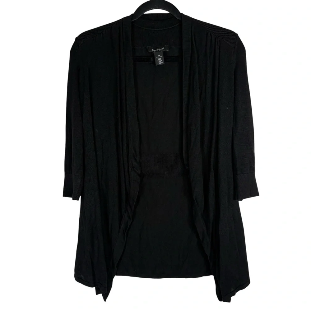WHBM Womens XS Black Knit Sweater Draped Open Front Stretchy Business Office - Picture 1 of 5